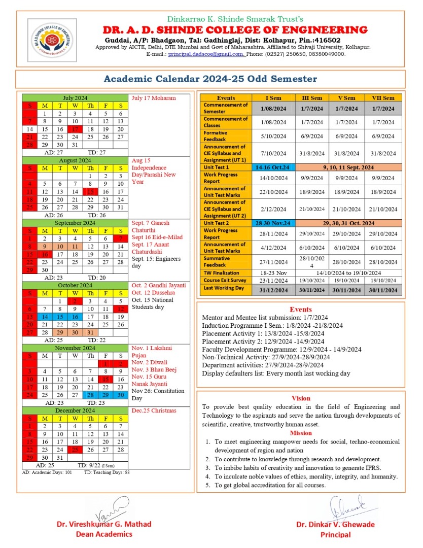 Academic Calender 2024-25