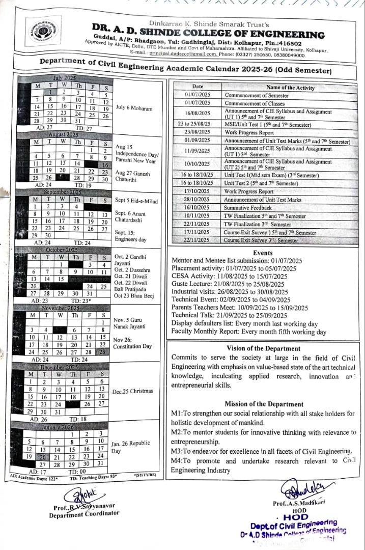 20256-26 Departmental Calendar Odd Semester